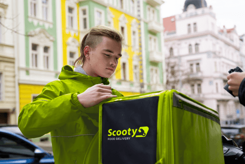 scooty guy with package